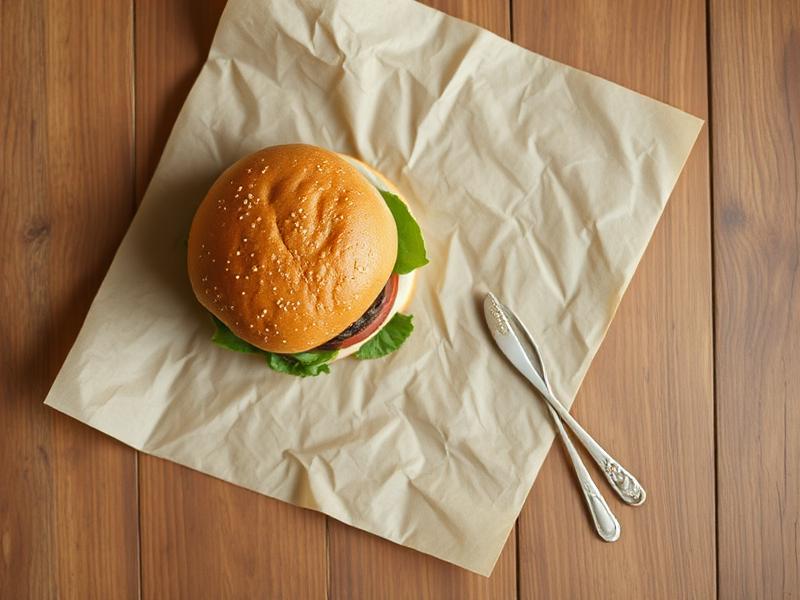Abut Klasik burger overhead view on craft paper
